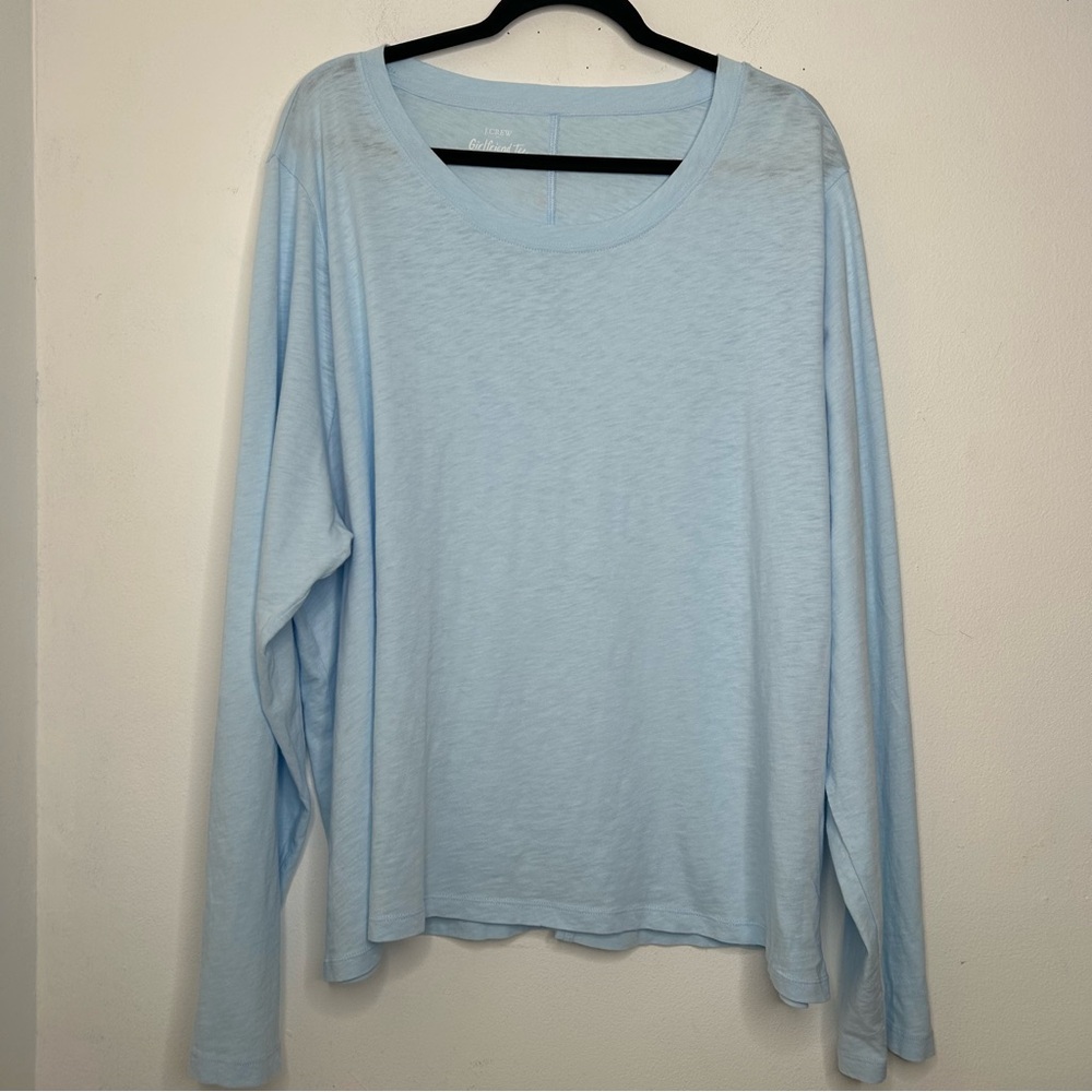 J. Crew Light Blue Long-Sleeve Crewneck Girlfriend Tee Shirt Sz 3XL Cotton